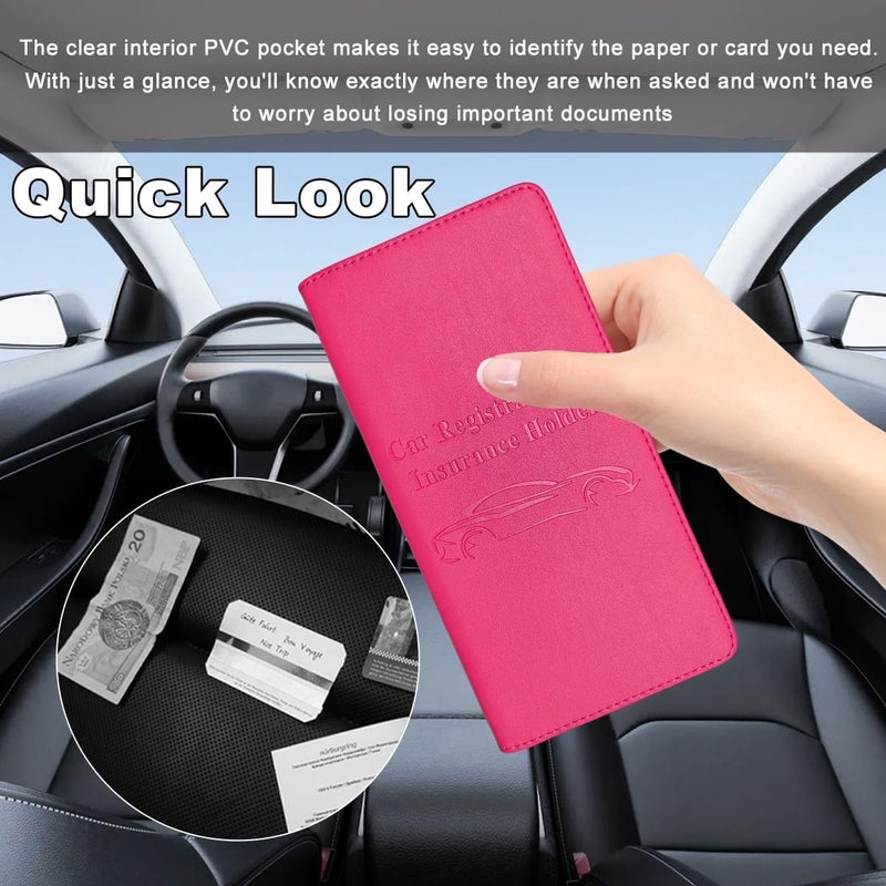 Wevdn Car Registration and Insurance Holder, PU Leather Vehicle Glove Box Organizer with Magnetic Shut, Wallet Case for Insurance Card Driver License Document, Car Accessories (Rose Red, Matte) - Image 4